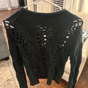 Express Green Crew Neck Sweater with Intricate Knit Design